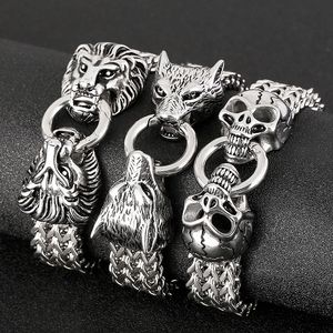 18mm gótico viking lobo crânio leão link link bracelete masculino de ouro vintage prateado preto aço inoxidável calça de bicicleta de malha dupla de malha dupla jóias de pulso