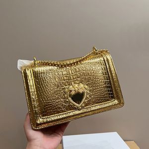 Borse a tracolla con patta a catena Borse a tracolla leopardate in vera pelle di moda Hardware in metallo Fibbia magnetica Borsa pochette da donna quadrata Tasca interna con cerniera