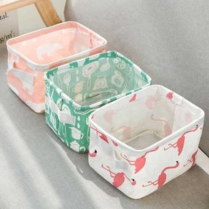 Storage Boxes Bins Cartoon Desktop Storage Basket Cute Flamingo Waterproof Organizer Cotton Linen Sundries Storage Box Cabinet Underwear Bag P230324