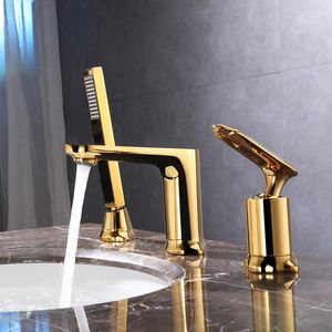 Rubinetti per lavabo da bagno Rubinetto per vasca a 3 fori in ottone dorato Rubinetto per vasca da bagno e miscelatore per acqua fredda