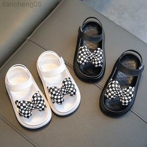 Sandały Sandały Dziewczęce Nowy styl koreański Prosty lato 2023 Moda Princess Open-Toe Checkerboard Bow Causal Beach Buty W0327