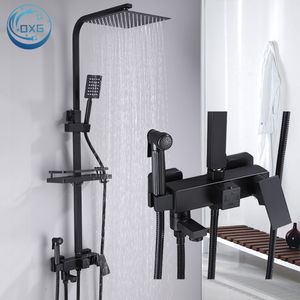 rain shower set black OXG BlackChrome Brass Shower Faucets Bathroom Shower Mixer Faucet Shower System Rainfall Shower Set Shower Spray For Bathroom 230327