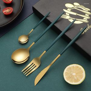 Dinnerware Sets Kitchen Stainless Steel Cutlery Knife Fork Spoon 4-Piece Western Tableware Metal Stitching Color Creative Gift Box Set