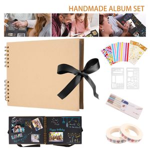 PO Albümleri 80 Siyah Sayfa Hafıza Kitapları A4 Craft Paper DIY Scrapbooking Resim Evlilik Yıldönümü Doğum Günü Çocuk Hediyesi 230327