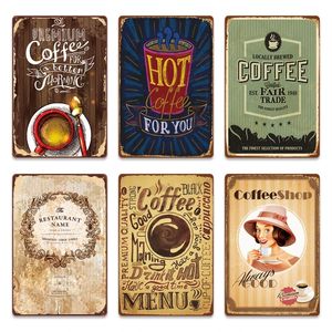 Shabby Chic Coffee Art Painting Sign Targhe decorative in metallo Retro Plate Cafe Cucina Soggiorno Coffee Bar Decoratio Plate 30X20cm W03