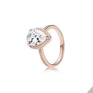 Rose Gold Sparkling Teardrop Halo Ring para Pandora 925 Jóias de Designer de Casamento de Prata Sterling para Mulheres Namorada Presente Amor de Amor com Caixa de Varejo Original Conjunto de Caixas de Varejo