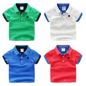 Tshirts Yaz Sıradan 210 Yıl Çocuk Giyim Pamuk Kısa Kollu Tartış Yaka Beyaz Mavi Yıldız Baskı Çocuklar Tee Tshirt 230327