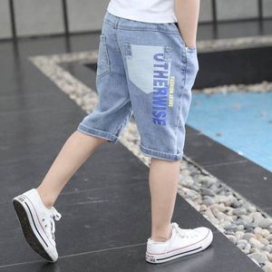 Kid Boys Summer Jean Children 캐주얼 편지면 바닥 송아지 길이 Pant 110160 230327을위한 반바지 데님