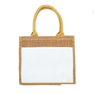 SUBlimação em branco Blank Jute Tote Bags Saco de lojas para bolsas DIY com entrega de gota de bolso dianteiro 202 dh7in