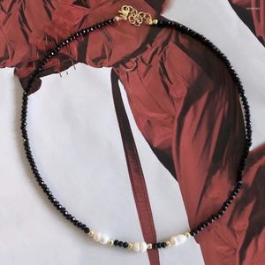 Girocollo Classico Versatile Sfaccettato Collana di perline di cristallo nero Ovale Perla naturale Abbellimento Accessori Para Mujer