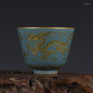 Tazze Piattini Chenghua Breen Colore Golden Dragon Modello Tazza da tè Piccola collezione antica Decorazione