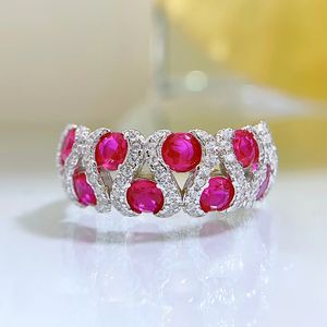 2022 Heart Ruby Diamond Ring 100% Real 925 Sterling Silver Party Wedding Band Rings for Women Bridal Promise Engagement Smycken