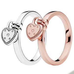 Anello lucchetto a forma di cuore in oro rosa per Pandora Gioielli in vero argento sterling per feste di matrimonio per le donne Fidanzata Designer di regali Anelli d'amore con scatola al dettaglio originale