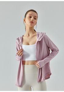 lu Kapuzen-Reißverschluss-Freizeitjacke für Damen, Sonnenschutz, Sonnenschutz, dünnes Oberteil, Sportjacke mit Fingerloch, langärmlig, Yoga-Jacke ADSL371