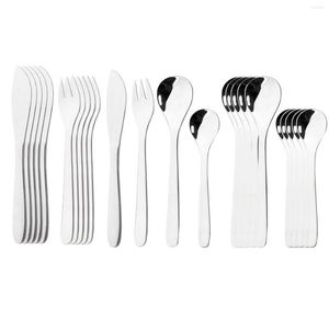 Dinnerware Sets 24Pcs/Set Silver Knife Spoon Fork Set 304 Stainless Steel Flatware Kitchen Cutlery Tableware Dishwasher Safe