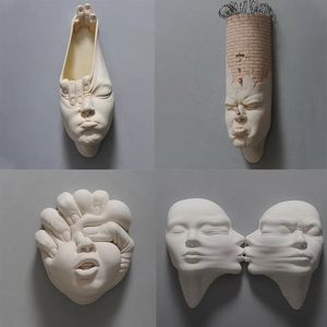 Annan heminredning Abstract Wall Hanging Harts Statue Creative Human Face Expression Sculpture Flowerpot Art Craft Ornament 230327