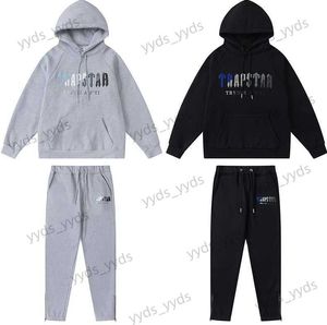 Tracksuits masculinos High Street Trapstar Azul Carta Branca Toalha Bordada Pelúcia Hoodie Casual Calças Esportivas T230327