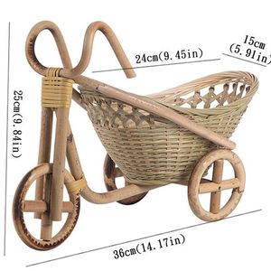 Storage Boxes Bins Mini Bamboo Handmade Woven Wicker Straw Basket Rattan for Fruit Food Bread Organizer Bicycle Art Crafts Kitchen Desk Decoration 230327