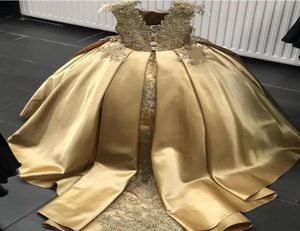 2023 Gold Crystal Flower Girls Dress Pageant Dresses Ball Gown Beaded Toddler Infant Clothes Little Kids Birthday Gowns GB1118S25817209