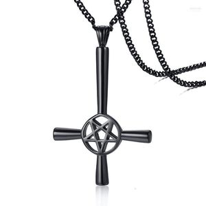 Hänghalsband inverterade pentagram tvärhalsband mens sataniska symbol rostfritt stål upp och ner lucifer satan smycken elle22