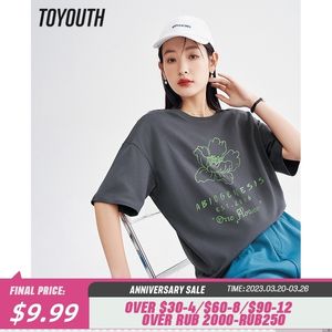 Womens TShirt Toyouth Women Tshirt Spring Short Sleeve O Neck Loose Tees Flower Heart Print Six Colors Pure Cotton Comfort Casual Tops 230327