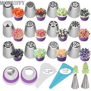 Bakning Mögel 8 13Set Russian Tulpan Isching Piping Munstycken Rostfritt stål Flower Cream Pastry Tips Tips Nozzles Bag Cupcake Cake Decorating Tools 230327