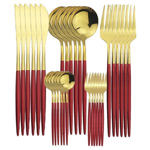 Dinnerware Sets JANKNG 6 30p Red Gold Cutlery Tableware Fruit Cake Fork Stainless Steel Flatware Dessert Kitchen 230327