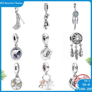 925 Siver Beads Charms för charmarmband designer för kvinnor glittrande släktträd vän hjärta