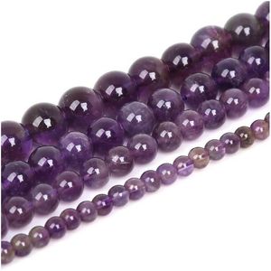 Crystal 8Mm 4/6/8/10Mm Natural Stone Beads Round Purple Loose For Jewelry Making Strand 15/Diy Bracelet Necklace Drop Dhm2E