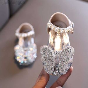 Сандалии девушки кожаная обувь модная страза Bling Kids Princess Shoes Flat Heels Детские туфли для вечеринок w0327