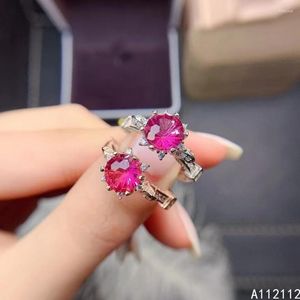 Pierścienie klastra Dobra biżuteria 925 Sterling Srebrna inkrustowana z naturalnym kamieniem szlachetnym luksusowy szlachetny okrągły różowy topaz w stylu wsparcie ringu