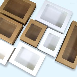 Gift Wrap 100pcs Kraft Paper Packaging Box With Window White Packing Drawer Wedding Favor Delicate Boxes