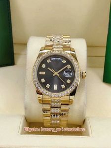 Fashion Unisex women Watches Wristwatches 36mm 128348RBR 128348 Yellow gold Dark gray Dial Diamond 2813 Movement Automatic mechanical Mens Ladies Watch