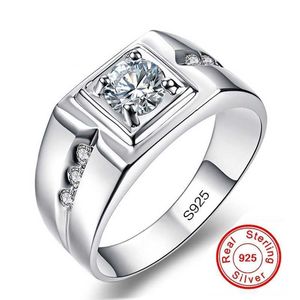 Bandringar Solitaire Man Ring White Gold Filled 05CT AAAAA CZ Stone Engagement Wedding Band Rings for Men Luxury Party Jewelry Z0327