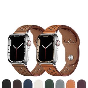 Genuine Leather Breathable Watch Strap Loop Band 49 45 41 38mm Replacement Watchband for Apple Watch Series Ultra 8 7 SE 6 5 iWatch Wristband Bracelet