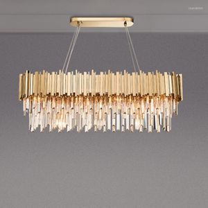 Lâmpadas pendentes Retângulo A iluminação moderna do lustre para sala de jantar lâmpada de cristal de luxo na ilha da cozinha de ouro/cromo luminárias