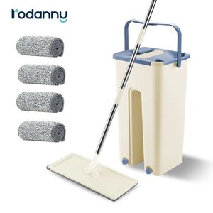 MOPS Rodanny Magic MOPS Hands Free Squeeze Map com balde de limpeza plana Drop Home Kitchen Tool Floor Limping MOP 230327