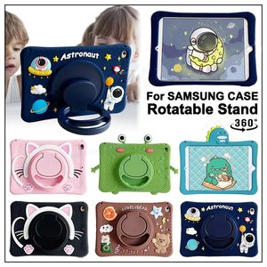 Capa de tablet à prova de choque de astronauta dos desenhos animados 360 Suporte giratório para Samsung Galaxy Tab A8 X200 S6 A7 Lite T220 T290 T510 T500 P610 Capas de silicone com alça de ombro