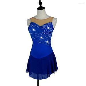 Scenkläder Figur Skating Dress Women Girl Ice Navy Blue Red Royal Gymnastics Costume Custom Rhinestone B036