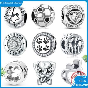 925 Siver Beads Charms för Pandora Charm -armband Designer för kvinnor Round Family Flower Openwork Dog Paw