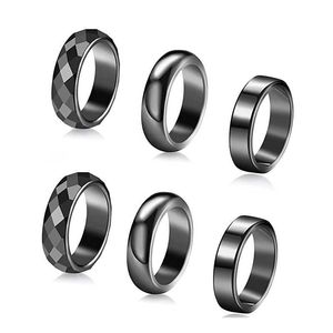 Pierścienie opaski płaskie pierścienie hematytu dla mężczyzn 6 mm niemagnetyczny AAA czarny kamień naturalny Pomóż spać, schudnąć knuckels rąk rąk leczenie pierścienie G230327