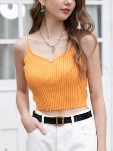 Camisoles Tanks High Quality Chic Basic Rose Crop V-neck Female Summer White Knit Camisole Women Sexy Sleeveless Tank Top 230327