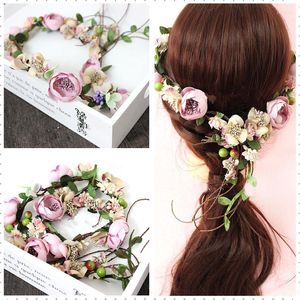 Decorative Flowers 1pc Bride Long Flower Girl Hair Hoop Wreath Floral For Wedding Pography Female Sea Beach Headdress Ornaments