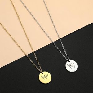 Pendant Necklaces QIAMNI Round Disk Sign Language Necklace Stainless Steel Six Hand Gesture Fun Jewelry Friend Gift Bijoux Femme