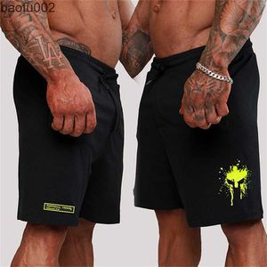 Herrshorts 2022 män bomullshorts sommaren ren färg män slacks sport kroppsbyggande shorts som kör träning fitness manliga shorts w0327