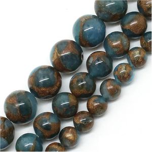 Stone 8mm Natural Lake Blue Cloisonne okrągłe luźne koraliki do biżuterii wykonanie 6 8 10 mm rozmiar 15 cali DIY Naszyjnik DHAD DH5J6