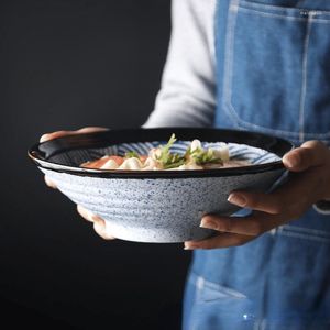 Skålar japansk middagsset 9.5 tum keramisk ramen skål frukt sallad nudel soppa hem restaurang vågmönster kök bordsartiklar