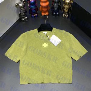 Maglietta verde alla moda per donna Logo ricamato di marca Top T-shirt a maniche corte Maglieria estiva da donna