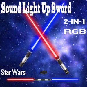 Led Rave Toy Sound Light Up Sword 2-in-1 LED RGB Star Lightsaber 7Colors Foldable Collapsable Glowing Y2303