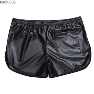 Shorts masculinos boxer de couro falso de verão esportes de fitness sports casuais calças masculinas de ginástica masculina shorts casuais soltos streetwear 2021 w0327